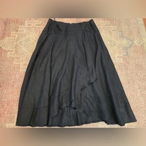 Suzi Chin Maggie Boutique black linen A-line faux wrap midi ruffle skirt size 10